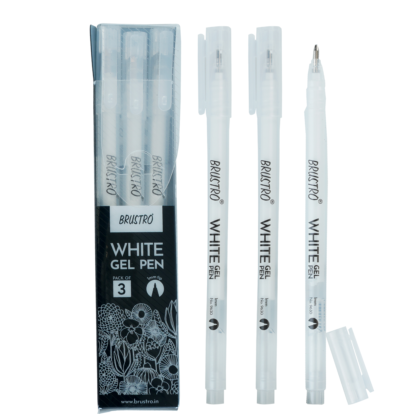 BRUSTRO White Gel Pen | Tip size -1 mm|Pack of 3