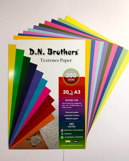 D.N. Brothers Texteens Vibrant Color Drawing Paper - Double Sided, 200 GSM (A3 & A4)