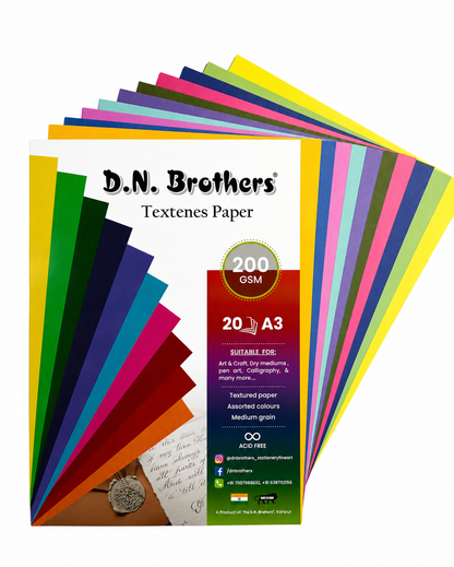 D.N. Brothers Texteens Vibrant Color Drawing Paper - Double Sided, 200 GSM (A3 & A4)