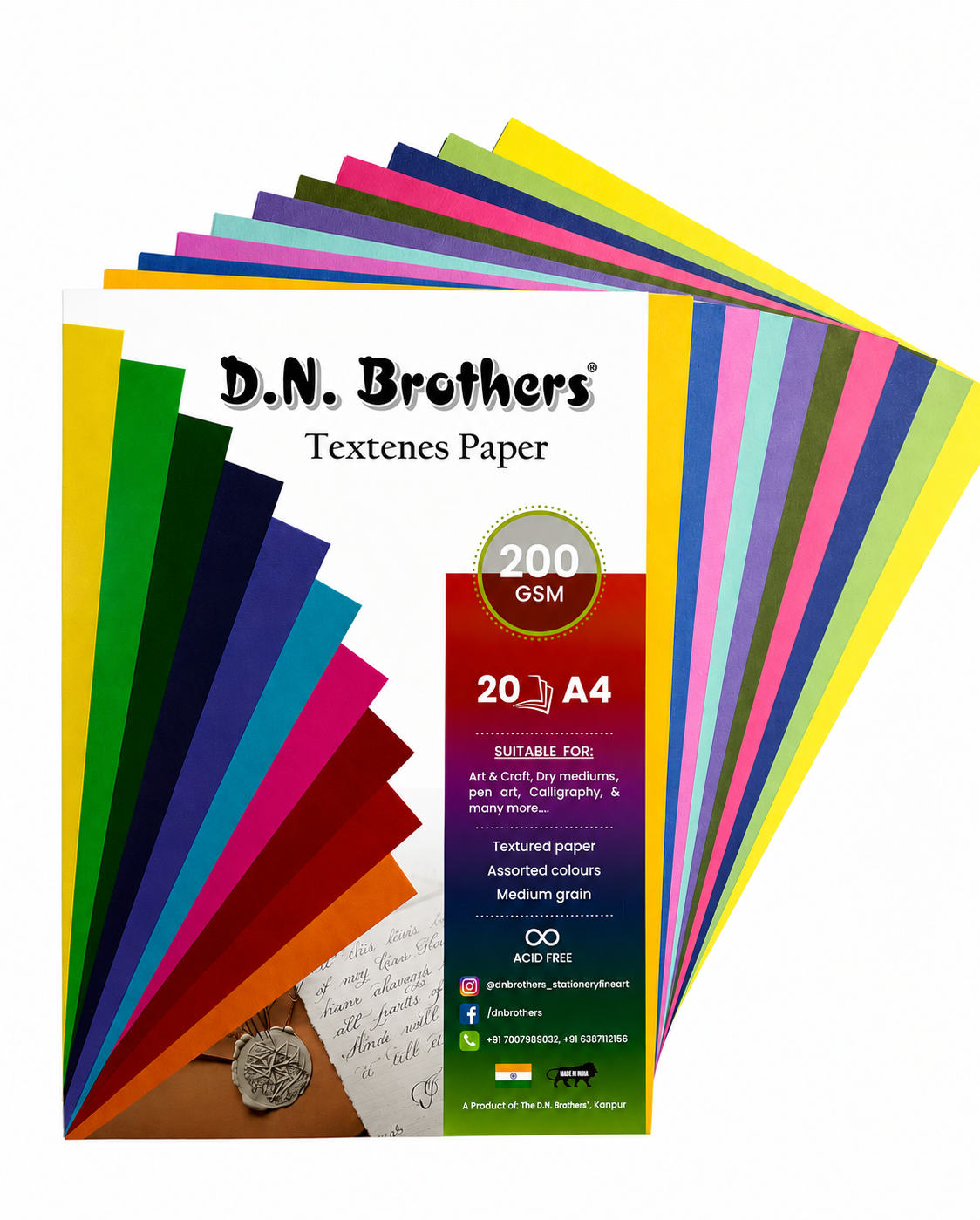 D.N. Brothers Texteens Vibrant Color Drawing Paper - Double Sided, 200 GSM (A3 & A4)