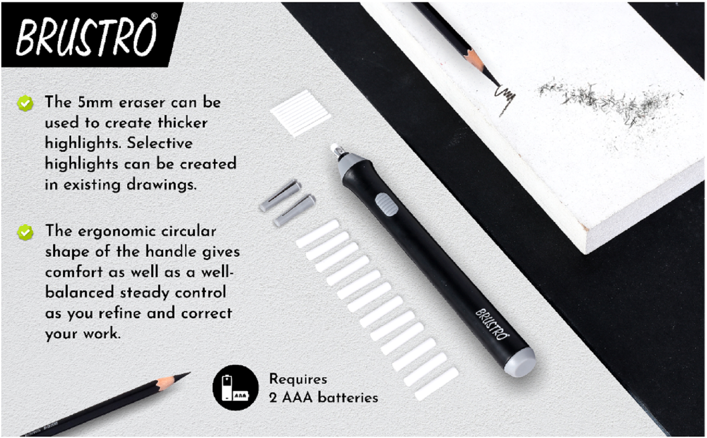 BRUSTRO Automatic Eraser | 2.3mm, 5mm| 22 Refills, 2 Eraser Holders