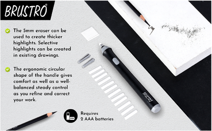 BRUSTRO Automatic Eraser | 2.3mm, 5mm| 22 Refills, 2 Eraser Holders