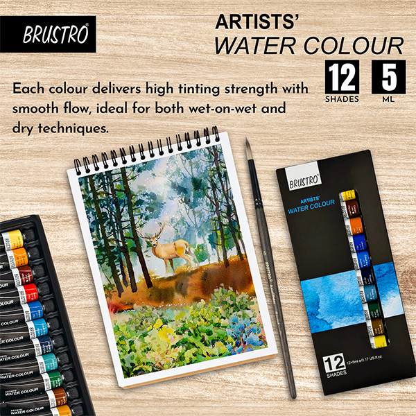 BRUSTRO Artist's Watercolour Paint | Set of 12 Colours X 5ML Tubes