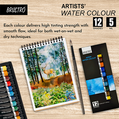 BRUSTRO Artist's Watercolour Paint | Set of 12 Colours X 5ML Tubes