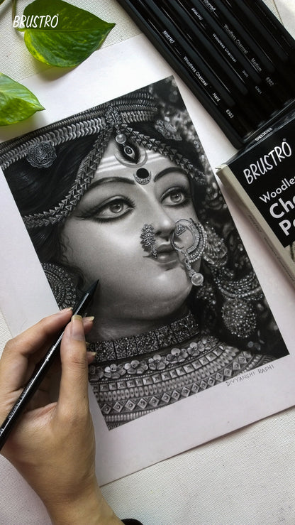 Brustro Woodless Charcoal Pencil Set of 6 (3 Soft, 2 Medium, 1 Hard)