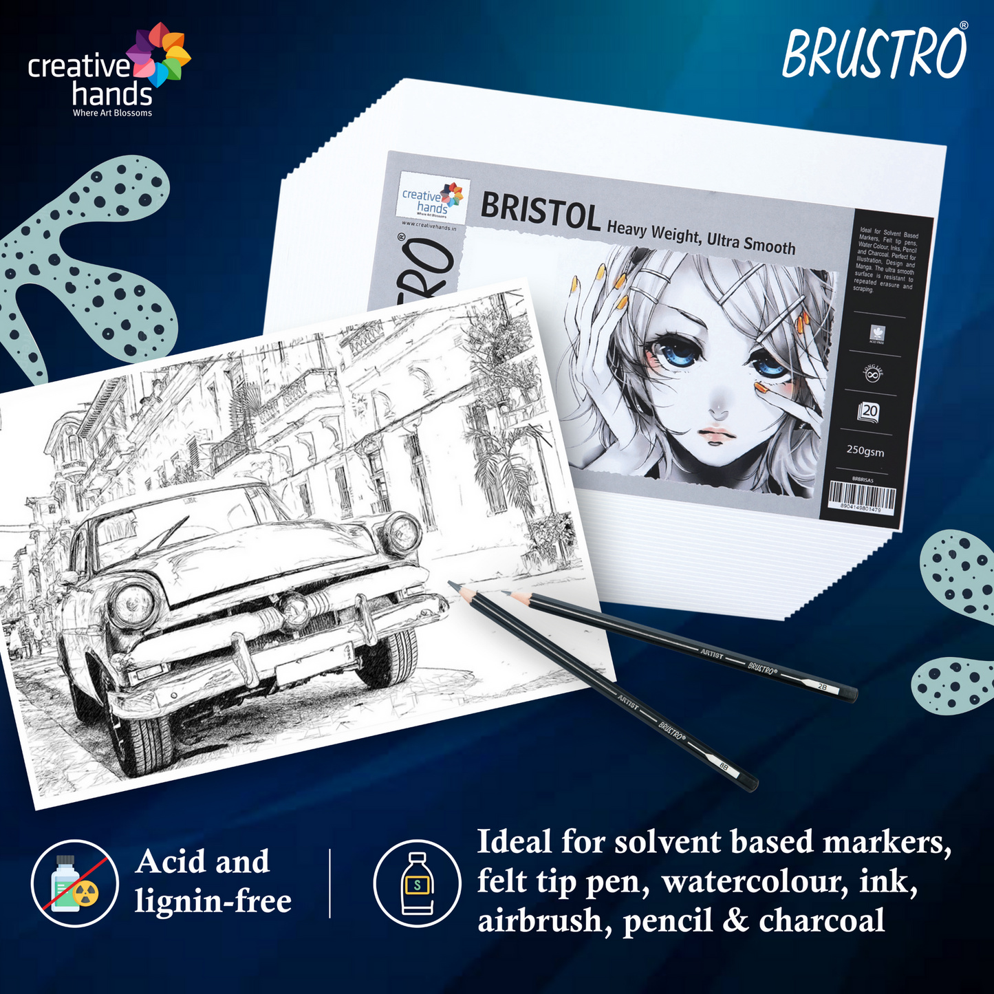 Brustro Ultra Smooth Bristol Sheets, A4 Size, 250 GSM Pack of 20 + 4 Free Sheets