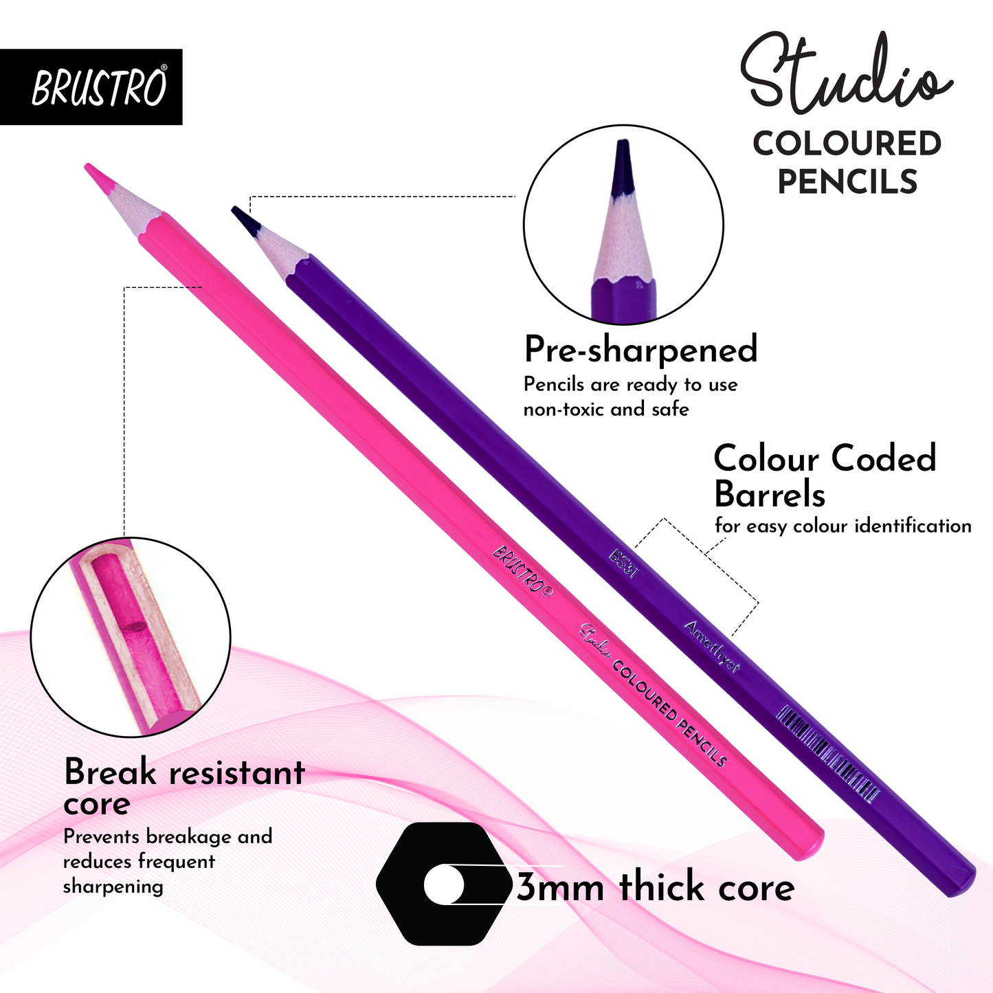 Brustro Studio Colour Pencil Set 24 in a Metal Tube| 3mm Lead,Pre-Sharpened